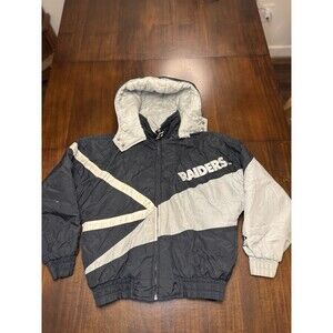 Vtg Oakland Raiders Puffer Jacket Kids Medium Logo Athletic NFL Game Day - READ